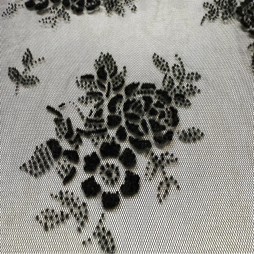 Sheer Black Velvet Floral Lace Slip Maxi Dress Rose Bow Whimsygoth Fairy Grunge - Picture 8 of 15